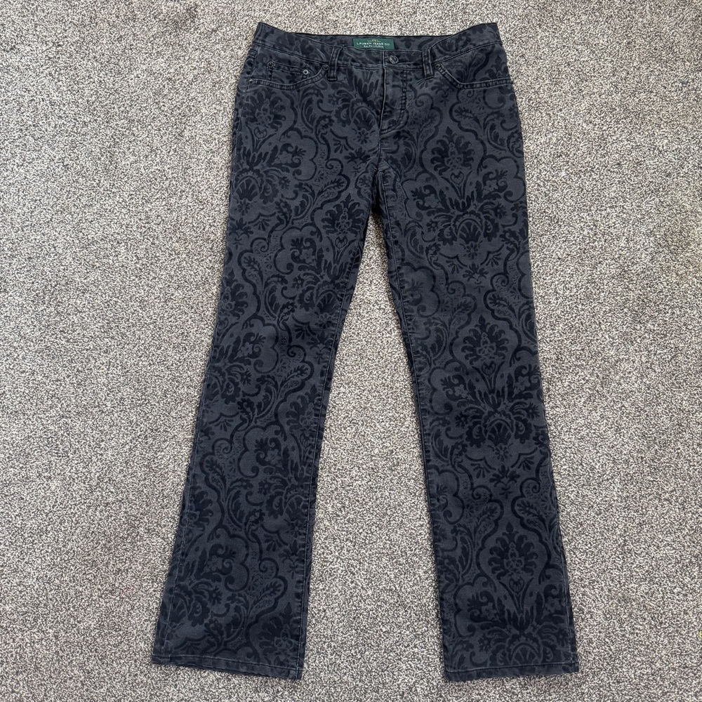 Lauren Ralph Lauren Modern Strain Pant With Black Velvet Floral Pattern Size 6
